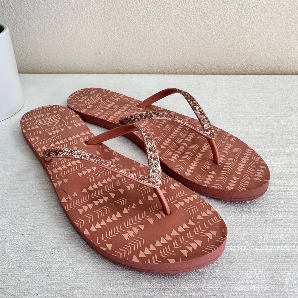 Reef Mauve Patern Glitters Flip Flop Beach Sandals Women’s 10-11